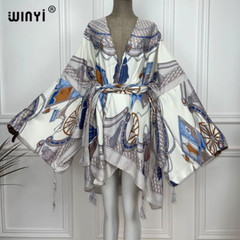 Red Africa Dress Women Cardigan Silky Robe Kimono Dress Cruise Wear Beach Dress