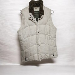 Eddie Bauer Woman’s White Down Quilted Puffer Vest Zip Pockets Stand-Up M