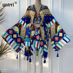 Red Africa Dress Women Cardigan Silky Robe Kimono Dress Cruise Wear Beach Dress