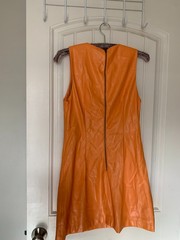 House of Harlow 1960 Vegan Faux Leather Mini Dress (Small) Orange Papaya