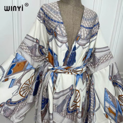 Red Africa Dress Women Cardigan Silky Robe Kimono Dress Cruise Wear Beach Dress