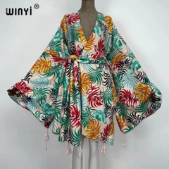 Red Africa Dress Women Cardigan Silky Robe Kimono Dress Cruise Wear Beach Dress