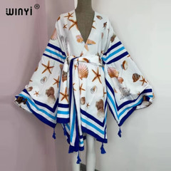 Red Africa Dress Women Cardigan Silky Robe Kimono Dress Cruise Wear Beach Dress