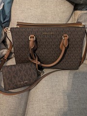 Michael Kors Brown Logo Satchel Zip Top w/ Detachable Strap, Wallet, Pockets